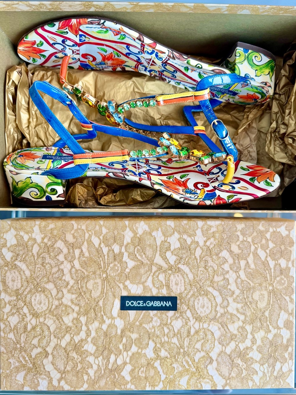 Dolce & Gabbana Majolica Jeweled Sandals. 40,5. - Picture 13 of 13